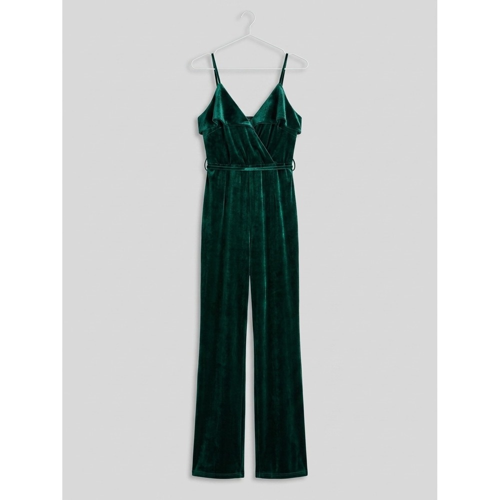 Dark Romance Holiday Jumpsuit Velvet Wide Leg Lulus Women XL Emerald Green